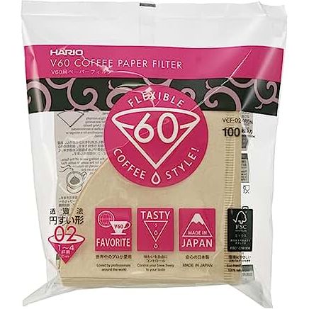 Hario V60 Paper Coffee Filters, Size 02, 100 Count, Natural